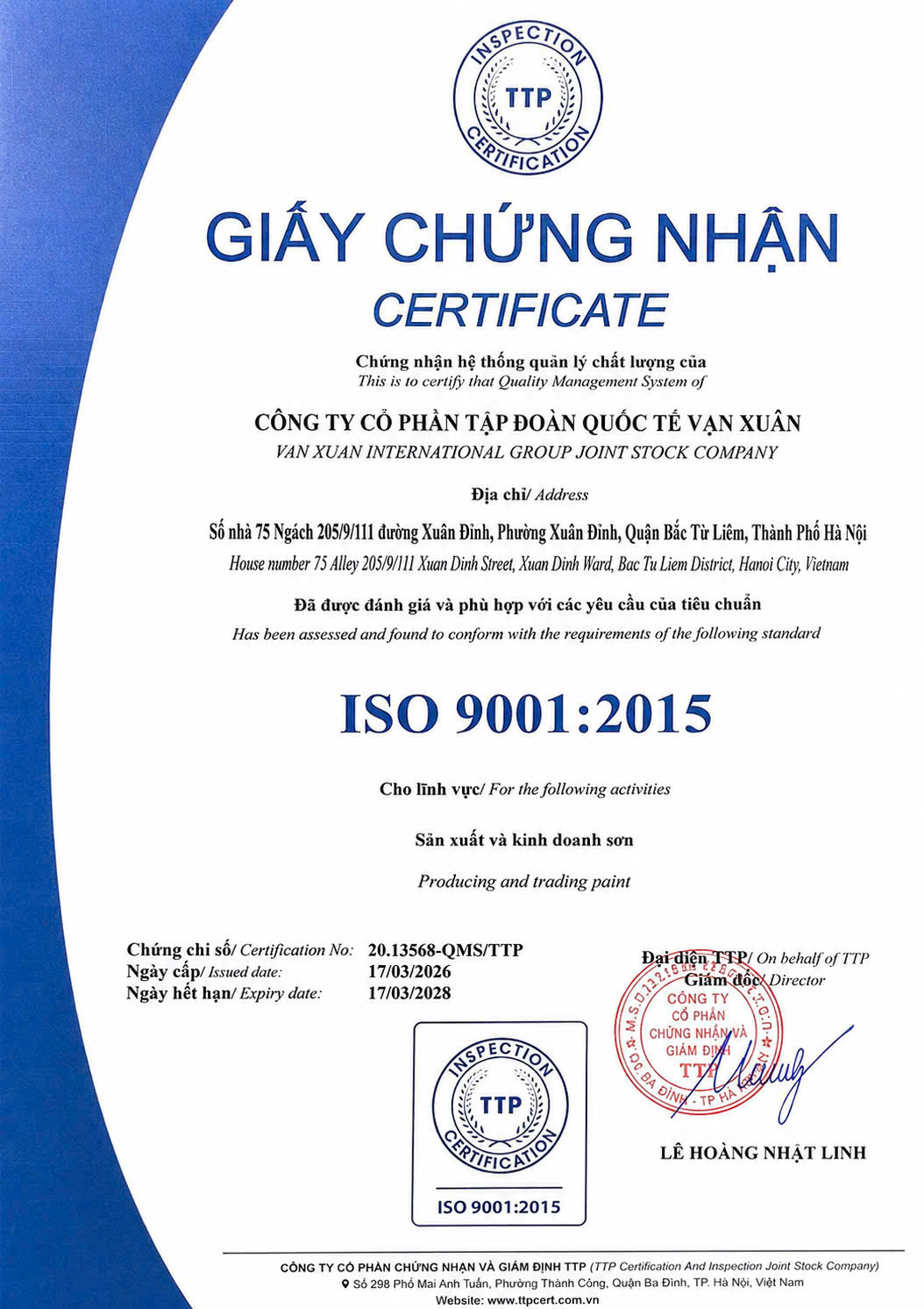 Giấy phép & chứng nhận TNANO 2